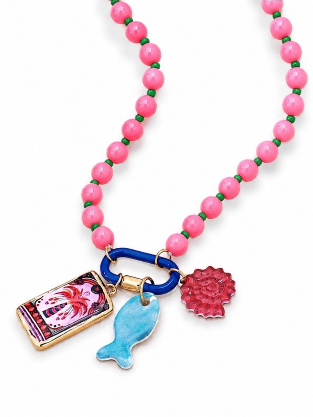 New! Coastal Pink Beaded Fish Charm Carabiner Necklace NWOT (2011) - Picture 2 of 3